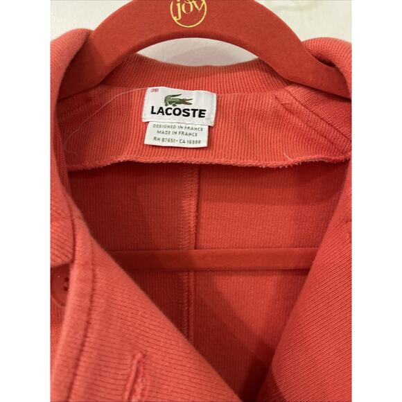 Womens Lacoste Pea Coat Jacket Cotton Salmon Small Sz 36 Double Breasted Pockets - Picture 4 of 7